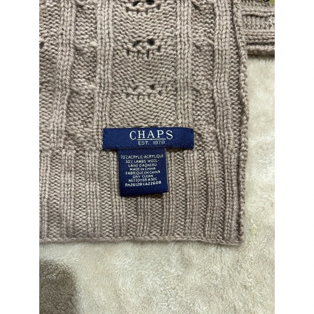 CHAPS Cable Knit Scarf Beige Acrylic Lambswool Blend 7x65 Winter